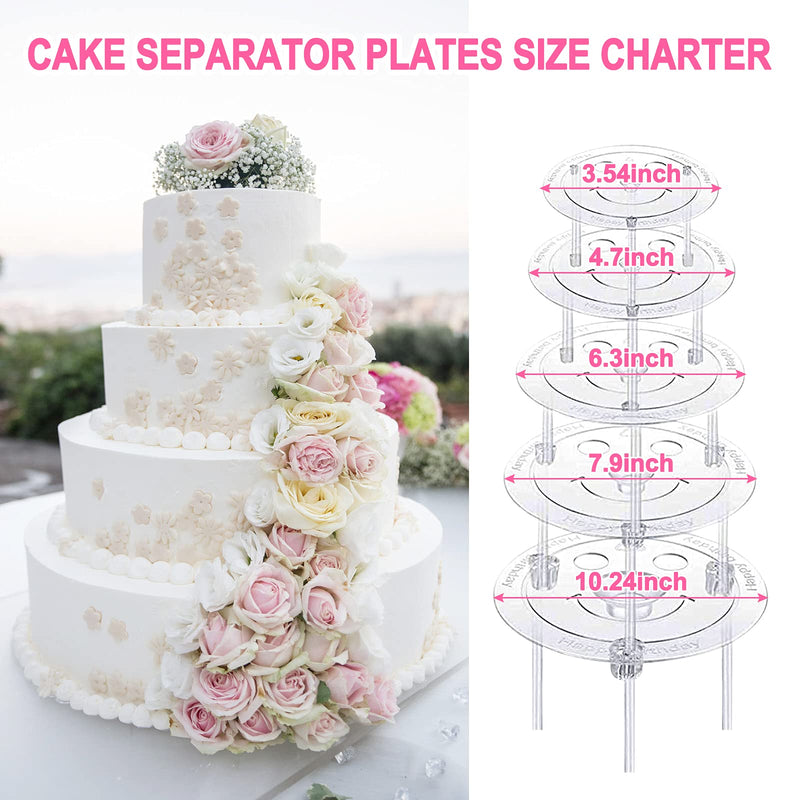 [Australia - AusPower] - Aufind 45 PCS Plastic Cake Dowel Rods Set, 20 White Plastic Cake Sticks Support Rods with 5 Cake Separator Plates for 4, 6, 8, 10,12 Inch Cakes and 20 Clear Cake Stacking Dowels for Tiered Cakes Clear Plates 