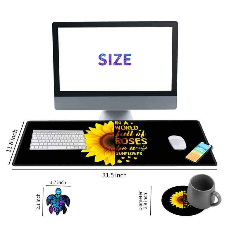 [Australia - AusPower] - Desk Pad Mat Large Mouse Pad XL Extended Mousepad Gaming with Sunflower Black 31.5" 11.8" Huge Mouse Pads for Computer Laptop Home Office + Cup Coaster and Cute Stickers 