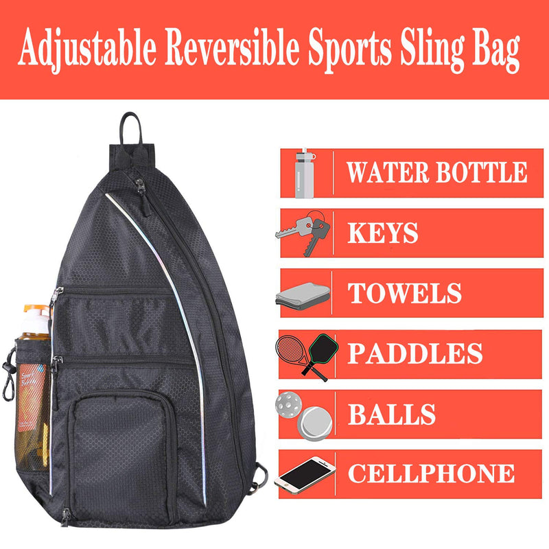 [Australia - AusPower] - LLYWCM Pickleball Bag | Sling Bags - Reversible Crossbody Sling Backpack for Pickleball Paddle, Tennis, Pickleball Racket and Travel for Women Men Black 