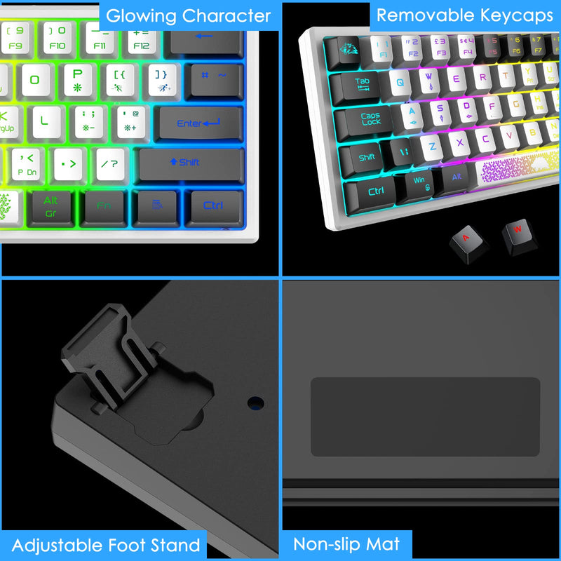 [Australia - AusPower] - ZIYOU LANG K61 60% Gaming Keyboard Mini Portable with Rainbow RGB Backlit Compact Ergonomic 62Key Layout Anti-ghosting Mechanical Waterproof Wired for PC Mac Windows Gamer Laptop Typists(White+Black) White+Black 