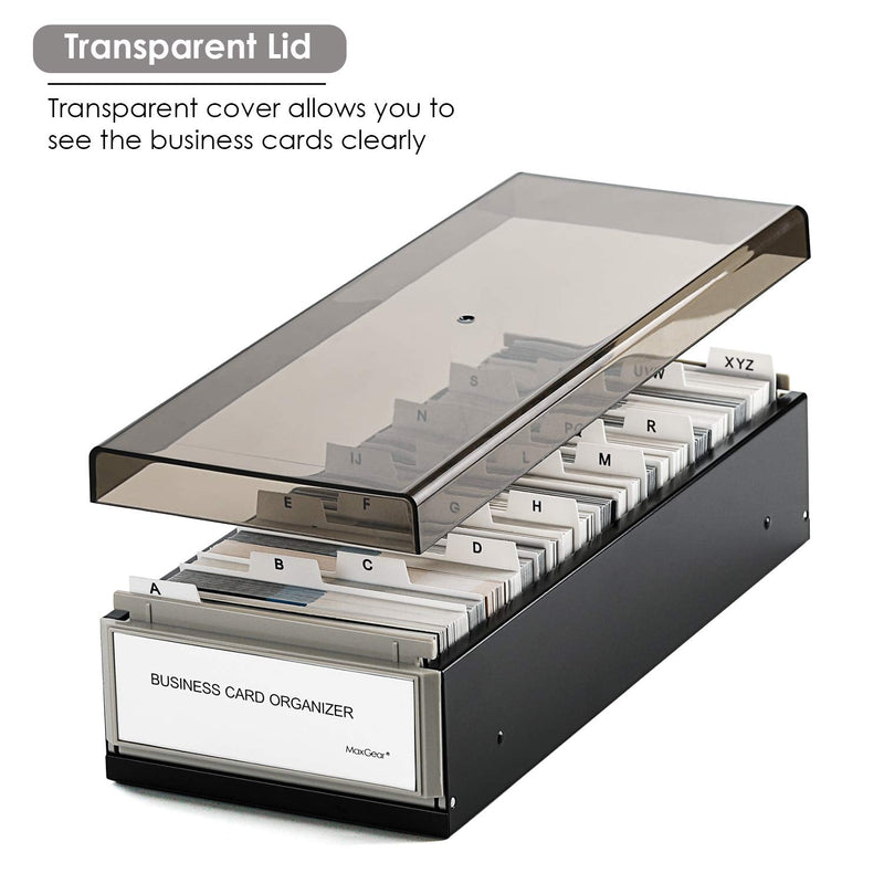 [Australia - AusPower] - MaxGear Business Card Holder for Desk, Business Card Organizer Business Card Case, Credit Card Holder File, Index Card Box Storage, Capacity: 800 Cards (3.5” x 2.2”), A-Z Tabs, Metal Structure, Black 