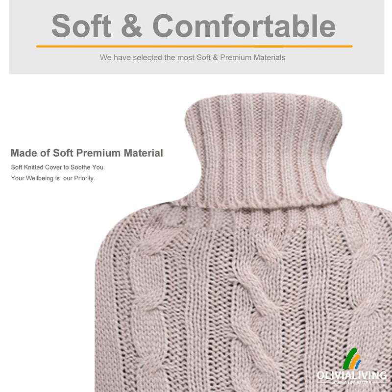 [Australia - AusPower] - OliviaLiving Classic Transparent Hot Water Bottle 2 Liter with Knit Cover - Great for Cramps, Pain Relief & Cozy Nights - Water Heating Pad - Feet & Bed Warmer for Adults Apricot 