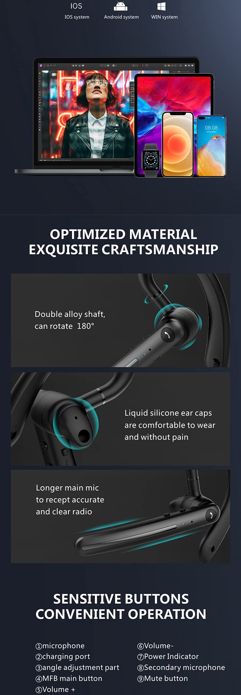 [Australia - AusPower] - 2022 Newest Bluetooth Headset with Microphone Best Blue Tooth Earbuds with Mic Compatible to Cell Phones - Noise Canceling Black 