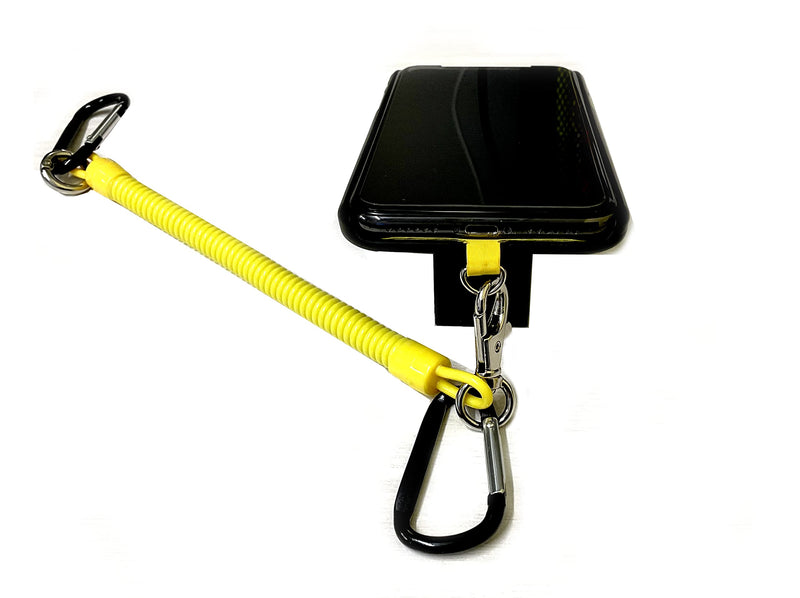 [Australia - AusPower] - Drop Stop Mobile Phone Tether - Cell Phone Drop and Damage Prevention with Carabiners for Attachment for Workplace Phone Safety Vest Attachment - Carabiner for Cell Phone (High Visibility Yellow) High Visibility Yellow 