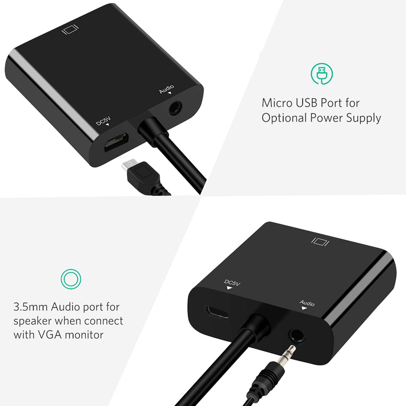 [Australia - AusPower] - avedio links Micro HDMI to VGA Adapter, Active Micro HDMI to VGA Video Converter with 3.5mm Stereo Audio, Micro HDMI to VGA Cable (Male to Female) Compatible with Laptop, Projector, HDTV, Chromebook 