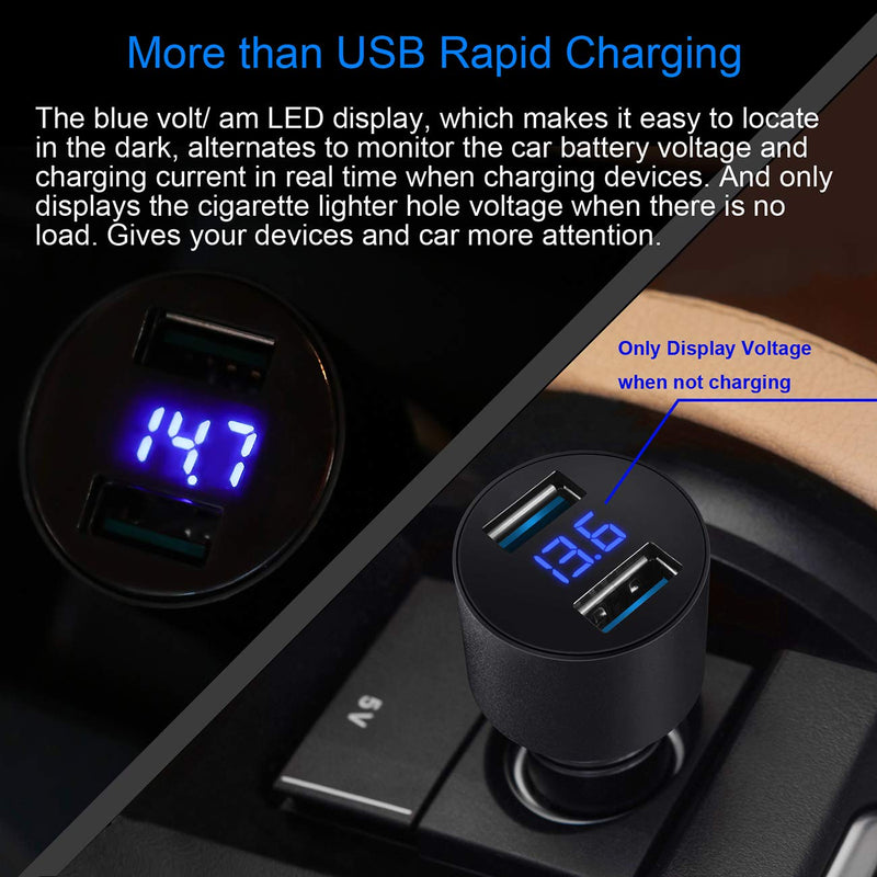 [Australia - AusPower] - USMEI Voltmeter Quick Charge 3.0 Dual USB Car Charger, 36W QC3.0 USB Adapter + 3A USB Type C Cable for Galaxy S20/S20+ Ultra S10 S10E S9 S8 Note 10 9 8,Moto Z/Z2, LG G5/G6/V20/V30(Black Braided) BLACK BRAIDED 