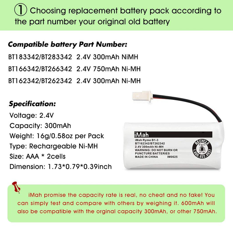 [Australia - AusPower] - iMah BT162342 BT262342 BT183342 BT283342 Cordless Phone Batteries Compatible with VTech CS6114 CS6419 CS6719 AT&T EL5210 EL52300 EL52400 CL81101 CL80111 Handset Telephone, 2-Pack 2-Pack, BT162342/BT262342 