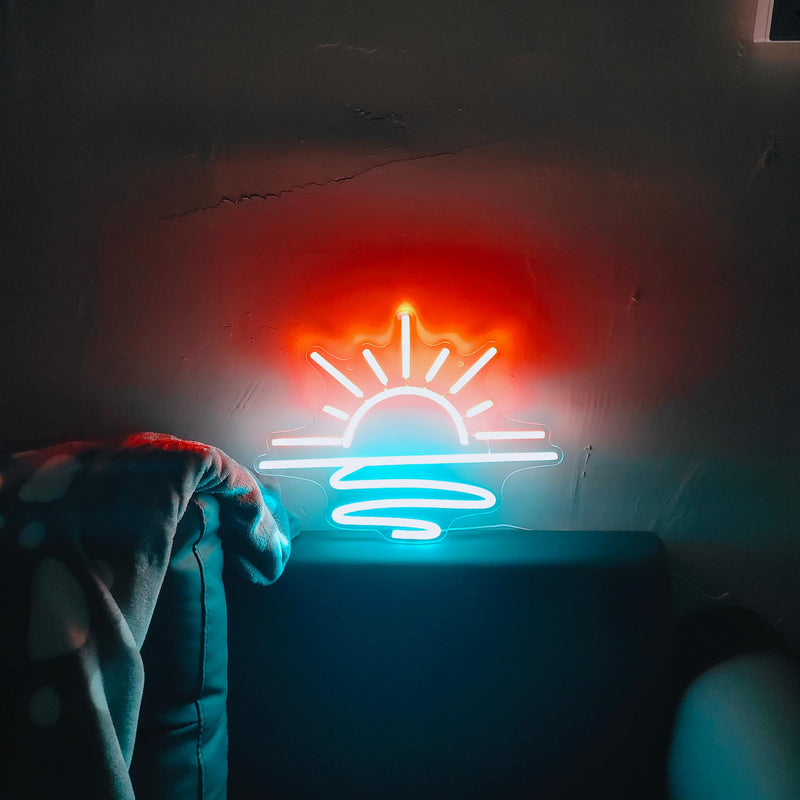 [Australia - AusPower] - Sunset Sunrise Neon Sign for Wall Decor LED Neon Light Sign for Beach Room Decor Aesthetic Accessory LED Wall Art Sun with Waves Sign 