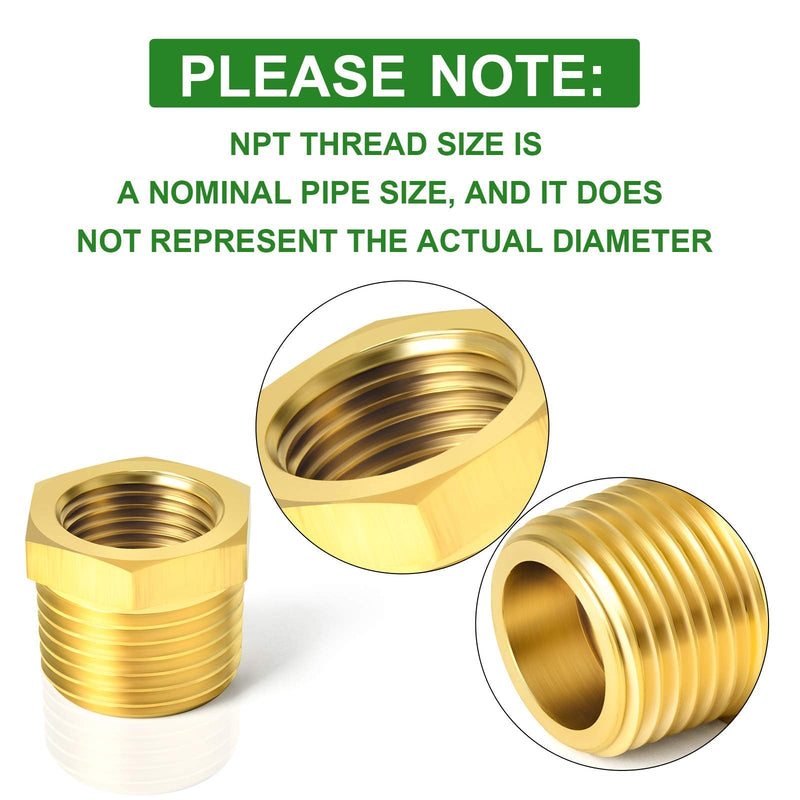 [Australia - AusPower] - TAISHER 10PCS Brass Reducer Hex Bushing Threaded Pipe Fitting 3/8" NPT Male x 1/4" NPT Female Adapter 3/8" MNPT x 1/4" FNPT 10 