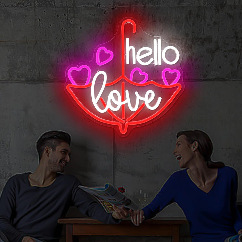 [Australia - AusPower] - Valentine'S Day Neon Sign Dimmable Led Neon Light Hello Love Neon Sign for Wall Decor Heart Neon Sign for Bedroom Bar Living Room Party Valentine's Day decorations Gifts for Lover HelloLove 