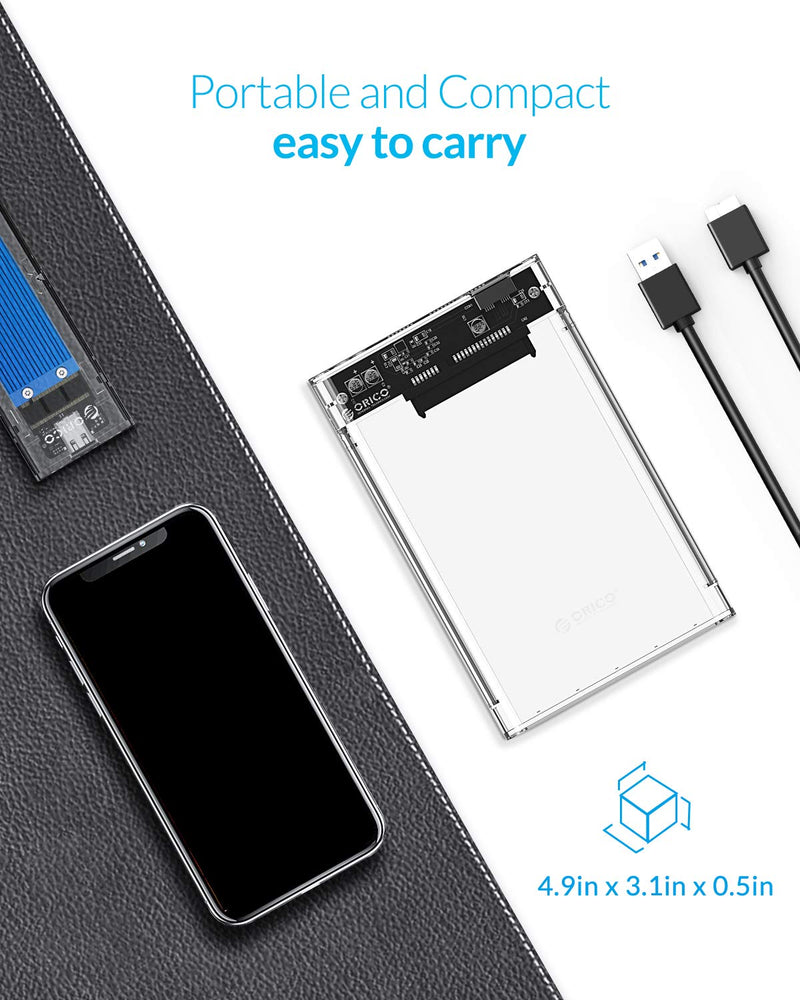 [Australia - AusPower] - ORICO 2.5'' USB 3.0 External Hard Drive Enclosure USB3.0 to SATA Portable Clear Hard Disk Case for 2.5 inch 7mm 9.5mm SATA HDD SSD Max 4TB Support UASP and Tool-Free(2139U3) 