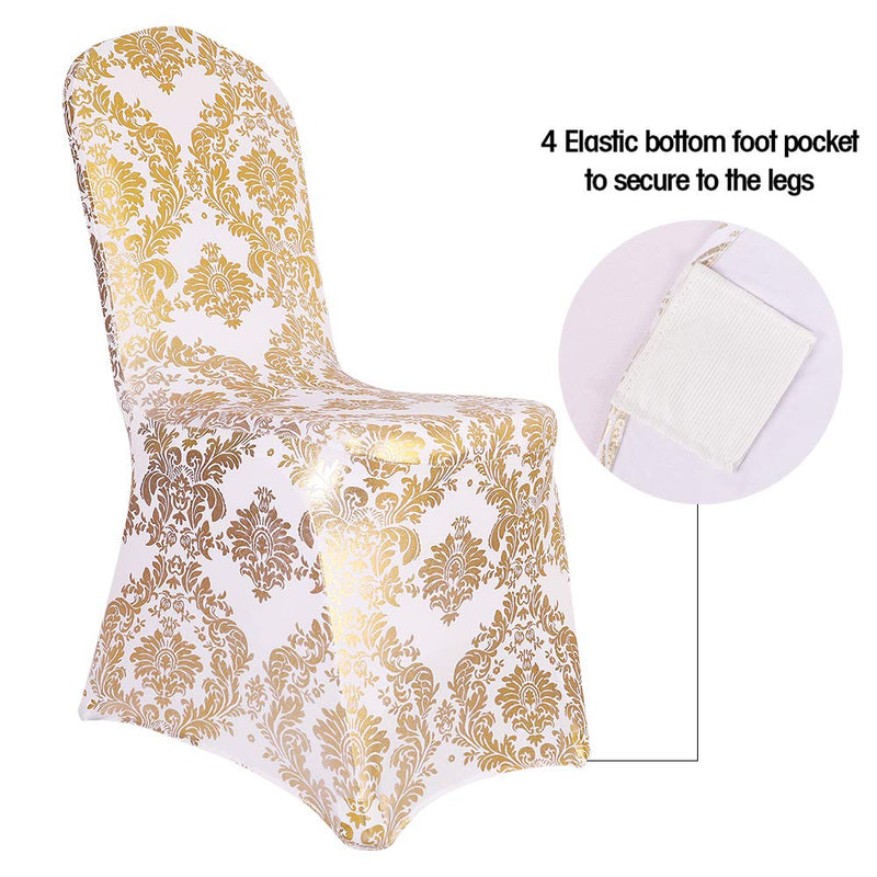 [Australia - AusPower] - Desirable Life Pack of 1 Dining Chair Covers Bronzing Gold Flower Print Removable Washable Spandex Stretch Decorative Chair Slipcovers Set for Party Wedding Home Decorations - Gold+White 