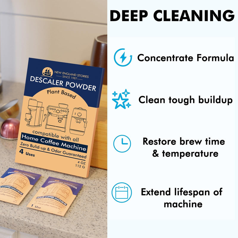 [Australia - AusPower] - Descaling Powder Solution (4 Uses) Removes Scale and Build-Up, Automatic Coffee Pots & Makers & Espresso Machines Descaler, Compatible with Keurig Breville Nespresso Delonghi Ninja 
