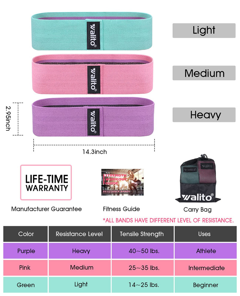 [Australia - AusPower] - WALITO Resistance Bands for Legs and Butt, Fabric Exercise Loop Bands Yoga, Pilates, Rehab, Fitness and Home Workout, Strength Bands for Booty Green, Pink, Purple 