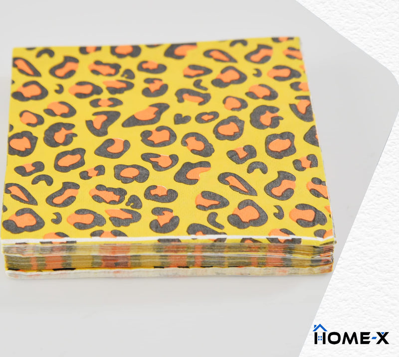 [Australia - AusPower] - HOME-X Cheetah Print Square Disposable Luxury Party Napkins, 48 Count – 6.5" x 6.5" 