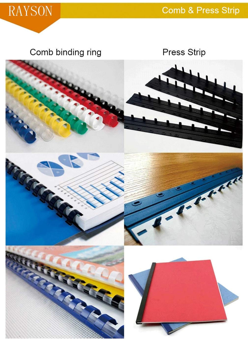 [Australia - AusPower] - Rayson CR-10-100-M Plastic Binding Combs 3/8in. 21-Ring, 55-Sheet Capacity, Colorful Comb Binding Spines, Max. Binding A4 Size Paper (8.3"×11.7"), Box of 100 Multicolor 