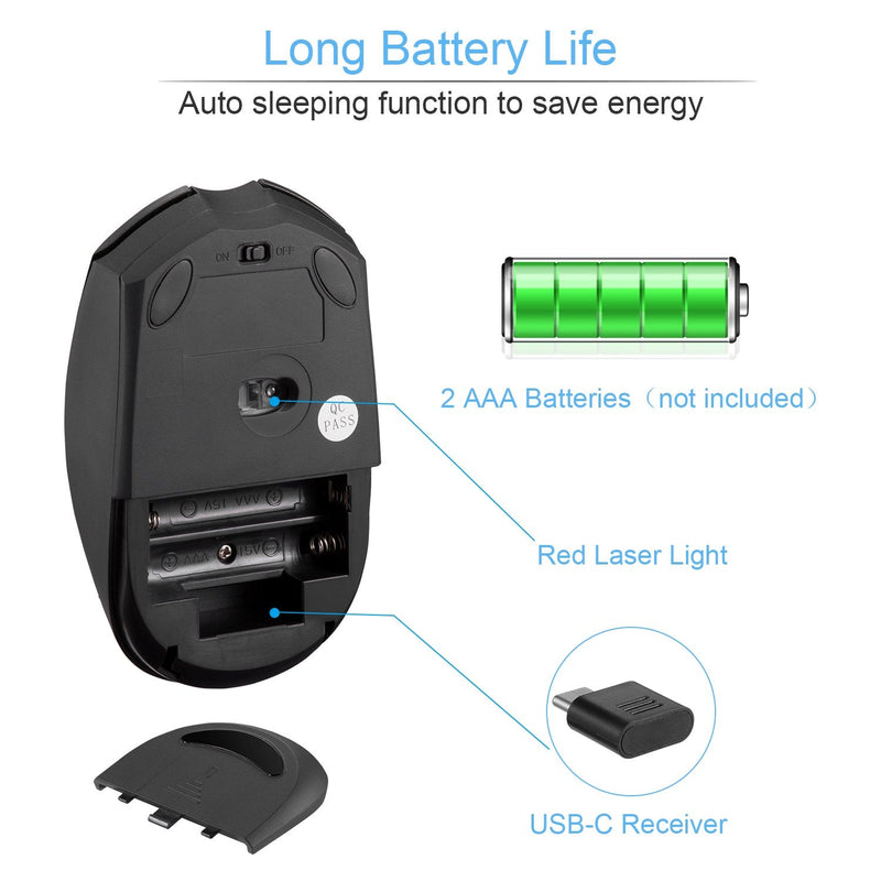 [Australia - AusPower] - Type C Wireless Mouse, AURTEC 2.4GHz USB-C Wireless Mice for Laptop and More USB-C Devices 