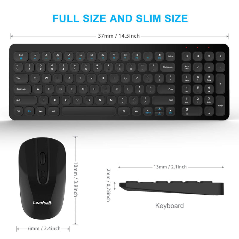 [Australia - AusPower] - LeadsaiL Wireless Keyboard and Mouse, Wireless Mouse and Keyboard Combo, Cordless USB Computer Keyboard and Mouse Set, Ergonomic, Silent, Compact Slim for Windows Laptop, Apple, iMac, Desktop, PC Black-Square Cap 
