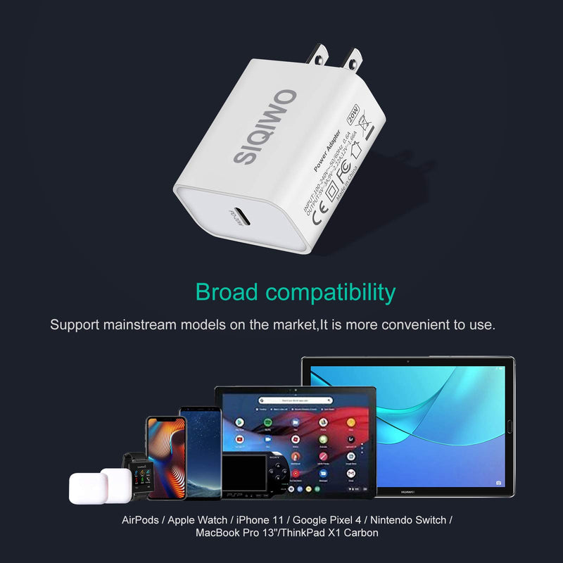 [Australia - AusPower] - SIQIWO 20W USB C Wall Charger 2-Pack, PD Fast Charger Block Type C Power Delivery Adapter Compatible with iP Smartphone, Samsung Galaxy S21 S20 Note 20, LG G8 V50, Huawei P40 P30 Pro, Google Pixel 4XL 