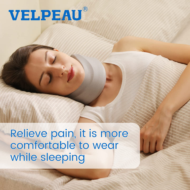 [Australia - AusPower] - VELPEAU Neck Brace for Neck Pain and Support - Soft Cervical Collar for Sleeping - Vertebrae Whiplash Wrap Aligns,Stabilizes & Relieves Pressure in Spine for Women & Men (Stabilized, Grey, Small 3.5″) 3.5 Inch (Pack of 1) S 