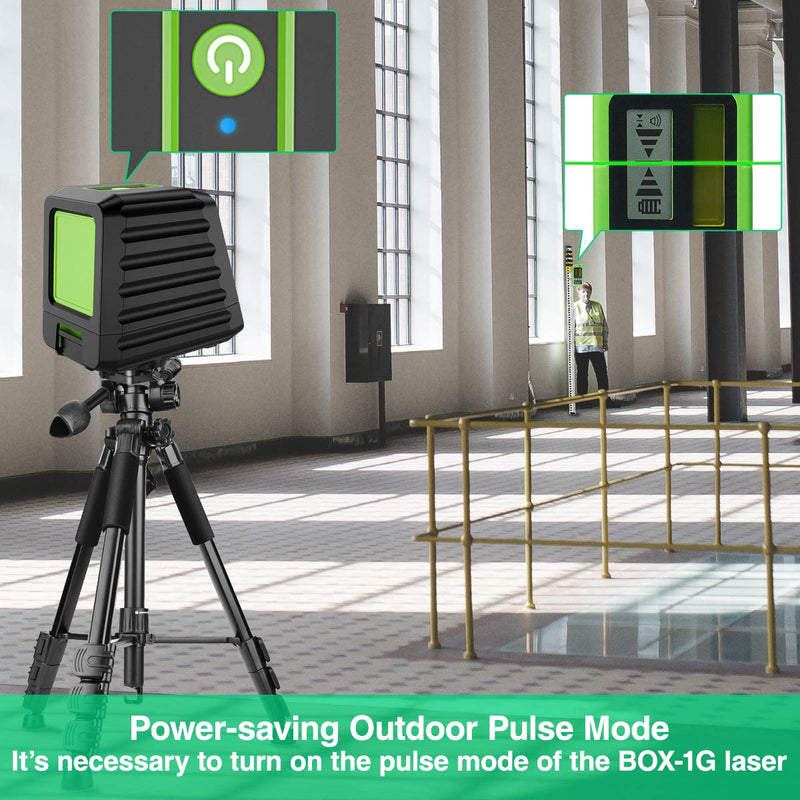 [Australia - AusPower] - Self-leveling Laser Level - Huepar Box-1G 150ft/45m Outdoor Green Cross Line Laser Level with Vertical Beam Spread Covers of 150°, Selectable Laser Lines, 360° Magnetic Base and Battery Included 