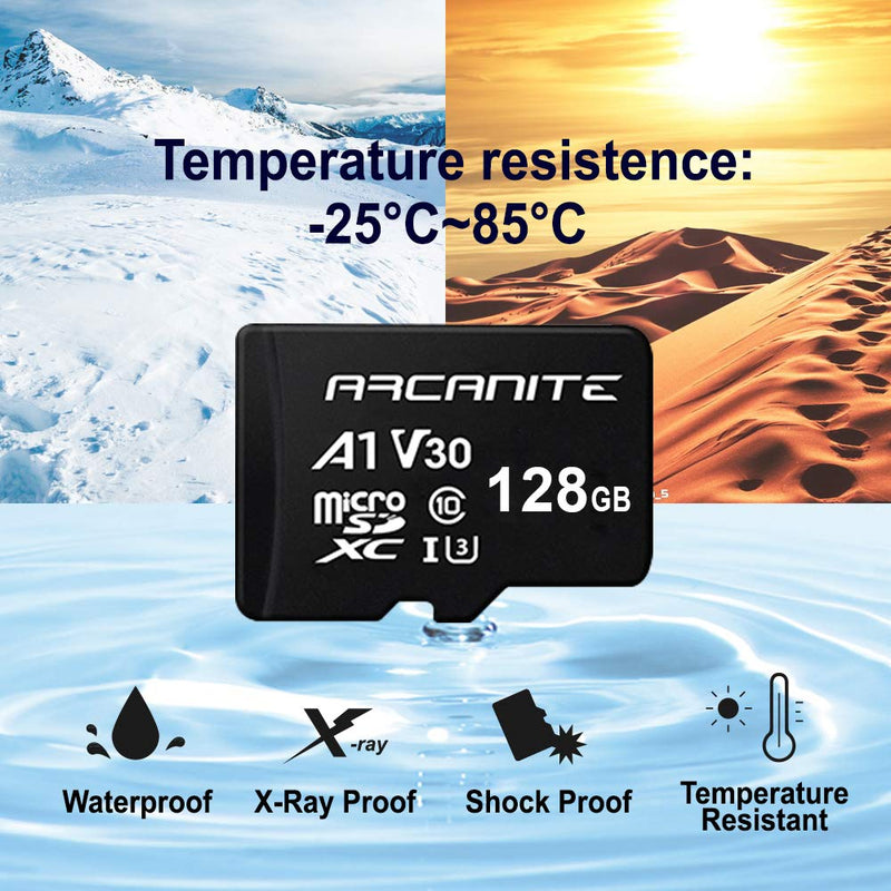 [Australia - AusPower] - ARCANITE 128GB microSDXC Memory Card with Adapter - A1, UHS-I U3, V30, 4K, C10, Micro SD, Optimal Read speeds up to 90 MB/s A1 High Speed 