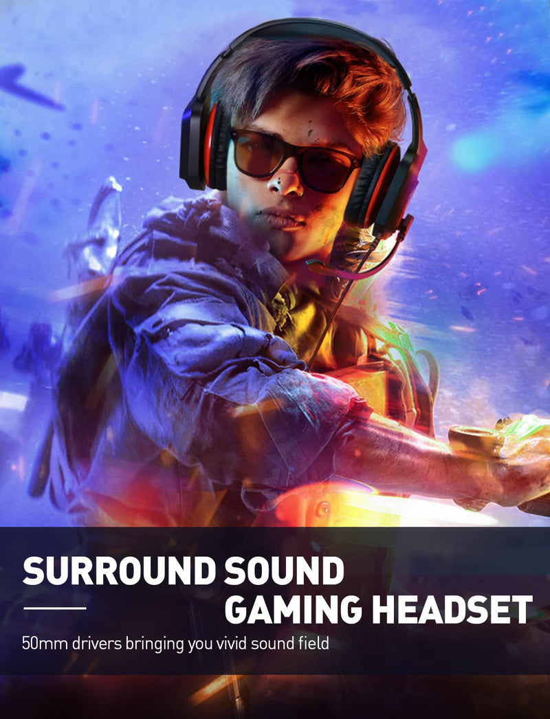 [Australia - AusPower] - Gaming Headset for PS4 PC Xbox One PS5 Controller, Stereo Sound Noise Cancelling Over Ear Headphones with Mic, Gaming Headsets Wired for PC, PS4, PS5, Switch, Xbox One Laptop Mac Nintendo Switch 