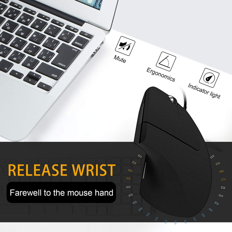 [Australia - AusPower] - Wired Vertical Mouse, Optical Ergonomic Mouse with 4 Adjustable DPI 800/1200/2000/3200, 5 Buttons USB Computer Mouse , Better for Large and Medium Sized Hands Medium-Large 