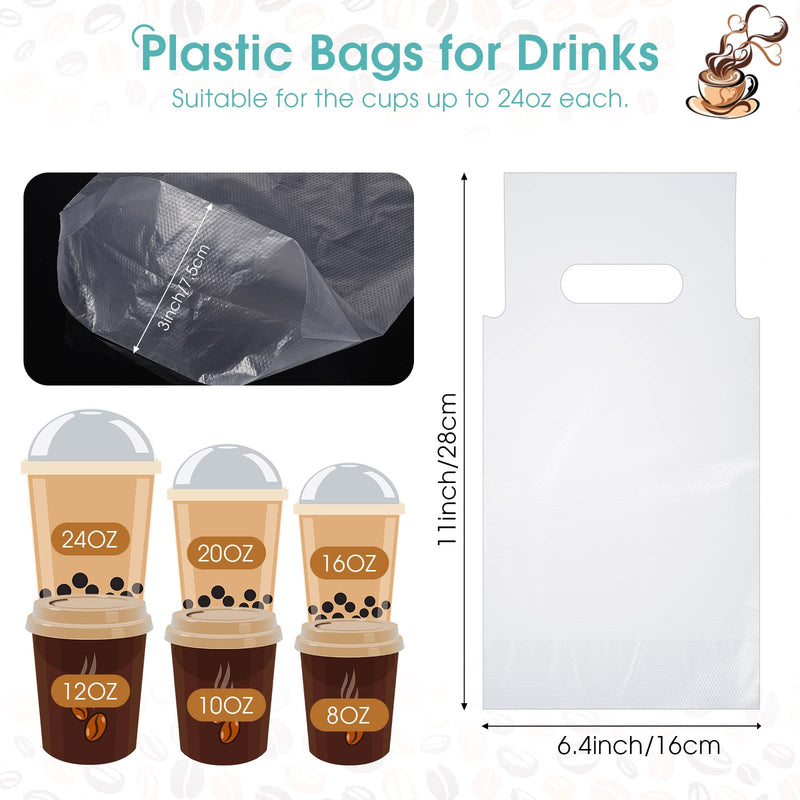 [Australia - AusPower] - 200 Pcs Drink Carriers for Delivery Clear Plastic Bags with Handle for Drink Poly Packaging Bags Take Out Cup Beverage Holder Bar Restaurant Coffee Shop Supplies, 16 x 24 cm 
