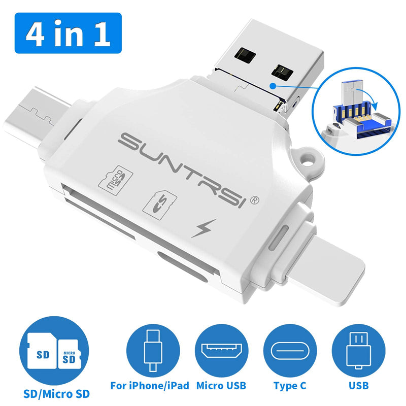 [Australia - AusPower] - SD/Micro SD Card Reader for iPhone/ipad/Android/Mac/Computer/Camera,Portable Memory Card Reader 4 in 1 Micro SD Card Adapter&Trail Camera Viewer Compatible with TF and SD Card white 