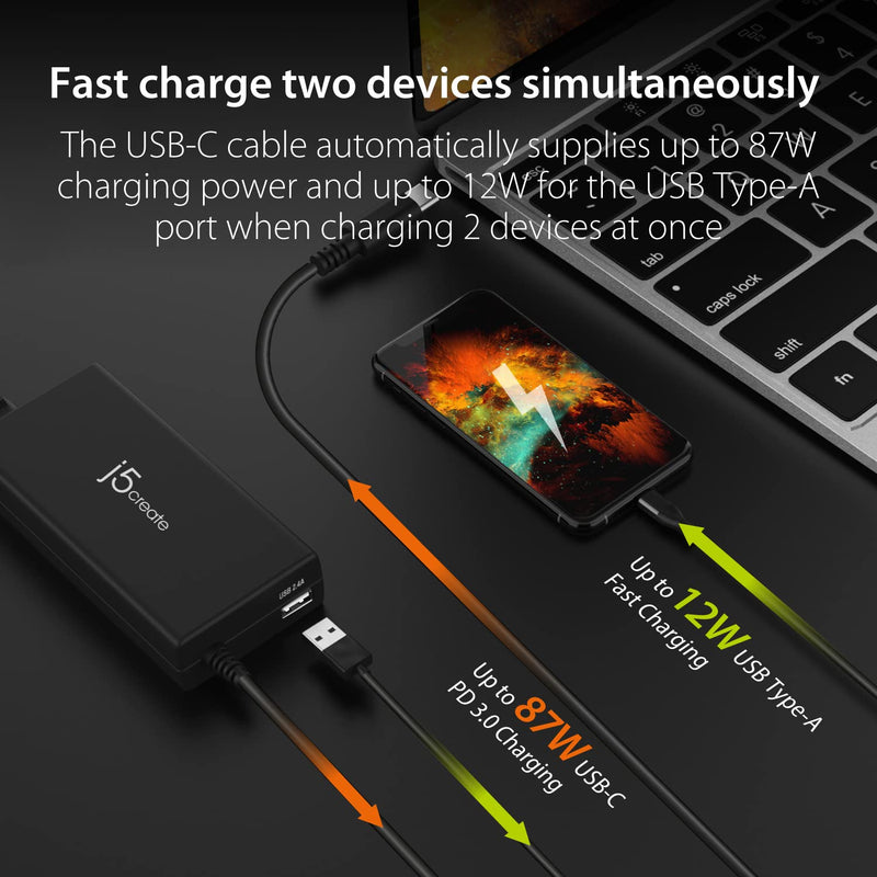 [Australia - AusPower] - j5create USB Type C PD 100W Fast Charger for MacBook Pro, Chromebook, Laptop, Notebook, Tablet, Android, iPhone, iPad Pro, Smart Phone (JUP2290) 