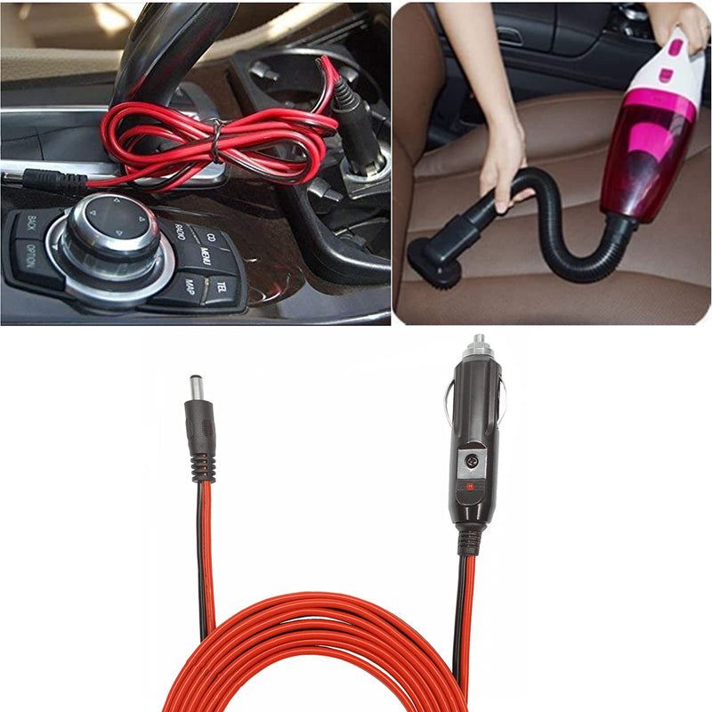 [Australia - AusPower] - DC 5.5 x 2.1mm Connector Car Charger Power Supply Cord 10ft - 12v 24v Cigarette Lighter Male Plug with LED Light 16AWG Wire 15A Fuse for Portable DVD Player, Car, Camera 