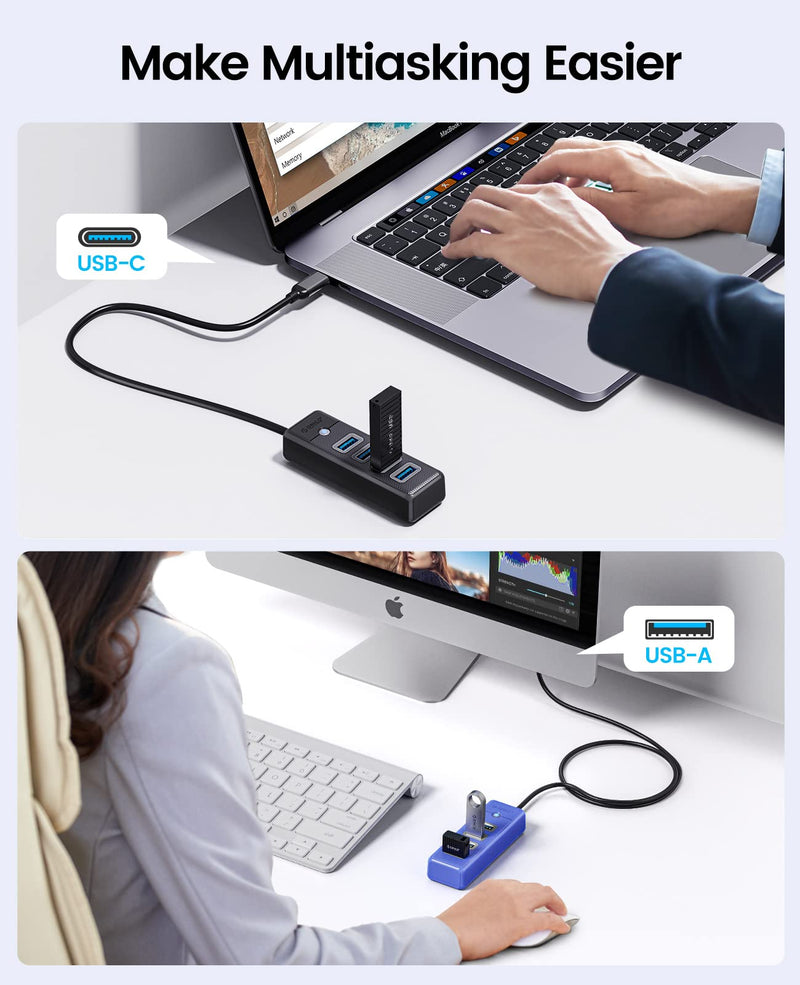 [Australia - AusPower] - 4-Port USB 3.0 Hub ORICO Ultra-Slim Data USB Splitter with 1.65ft Extended Cable, for Laptop, PC, MacBook, Mac Pro, Mac Mini, iMac, XPS, Xbox, Flash Drive, Surface Pro and More USB Devices USB -50cm 