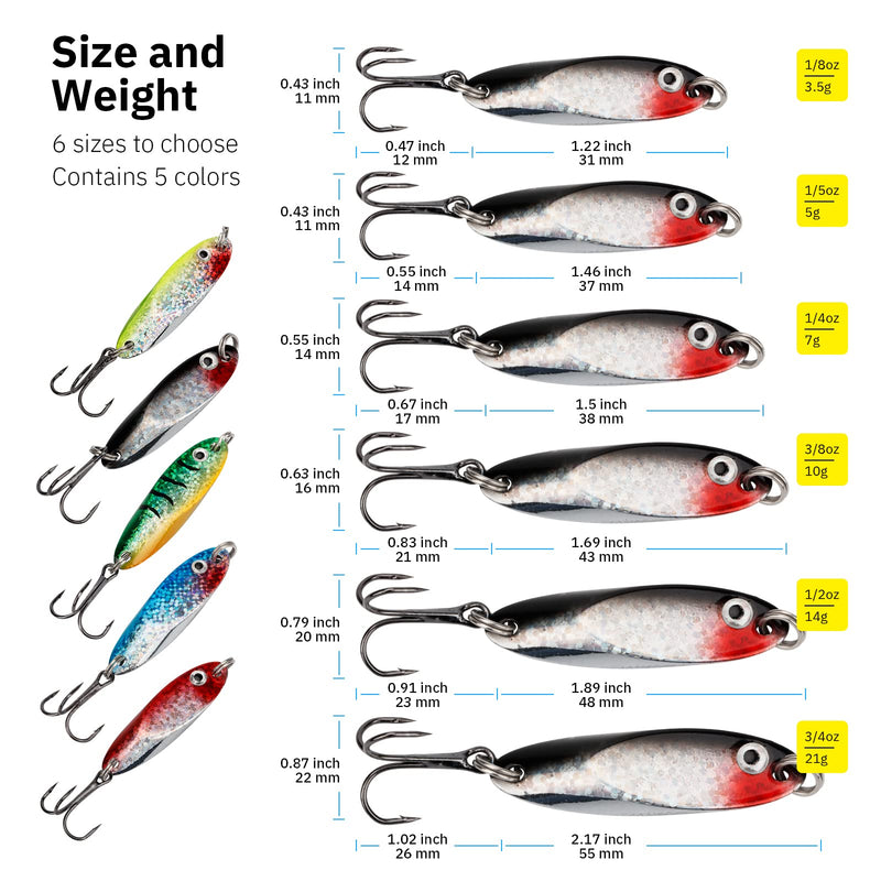 [Australia - AusPower] - THKFISH Fishing Lures Fishing Spoons Trout Lures Saltwater Spoon Lures Casting Spoon for Trout Bass Pike Walleye 1/8oz 1/5oz 1/4oz 3/8oz 1/2oz 3/4oz 5pcs Color A 1/2oz 5pcs 