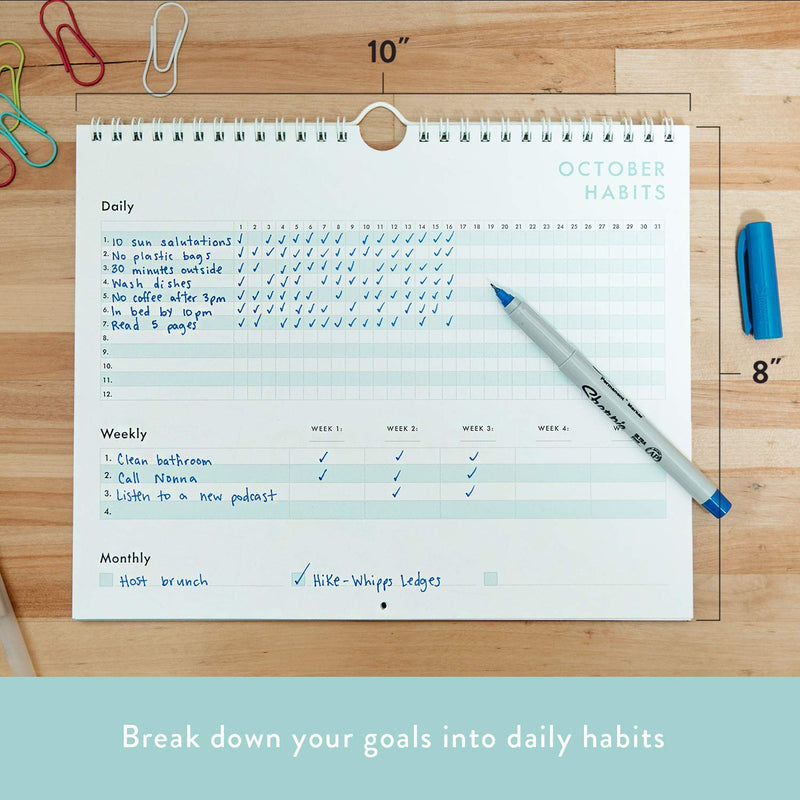 [Australia - AusPower] - Free Period Press Habit Tracker Calendar & To Do List Planner, Spiral Bound Habit Tracker with Writable Goals, 12 Months Undated, 8"x10” 