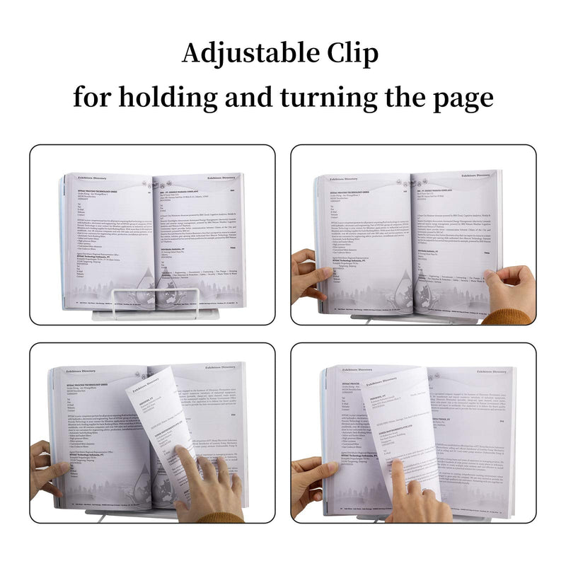 [Australia - AusPower] - Blizzow Desk Book Stand Holders for Reading Hands Free, Durable Metal Adjustable Book Stand, Sturdy Lightweight Foldable Portable Bookstand -Cookbook, Recipe, Tablet, Music Book, Documents (White) White 