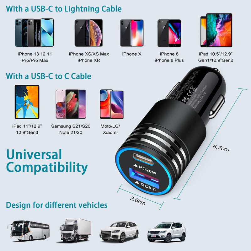 [Australia - AusPower] - USB C Car Charger Adapter,2 Port PD+QC Fast Automobile Charger Car Phone Charger Compatible for iPhone 13/iPhone 13 Pro max/iPhone 13 mini/iPhone 12 Pro max/iPhone 11/iPhone XR/iPhone SE XS X 8,2-Pack Black 