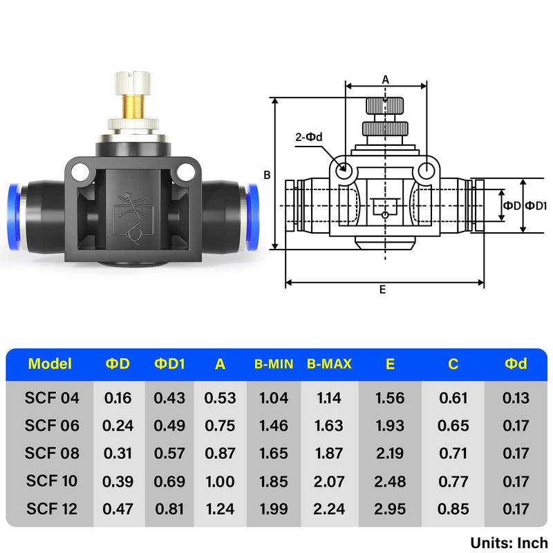 [Australia - AusPower] - TAILONZ PNEUMATIC Air Flow Control Valve with Push-to-Connect Fitting, in-Line Speed Controller Union Straight - 8MM Tube OD x 8MM Tube OD SCF-8 （Pack of 5） 