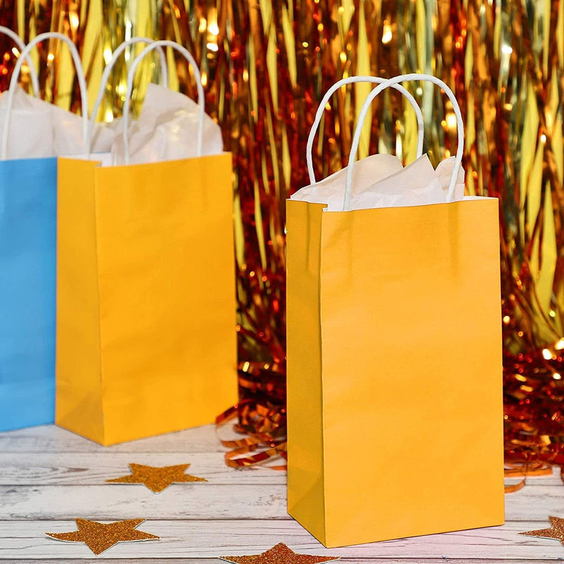 [Australia - AusPower] - 25 Pack Yellow Paper Gift Bags with Handles for Birthday Party Favors (5x3x9 Inches) 