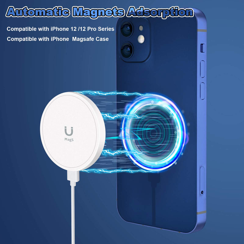 [Australia - AusPower] - Tekmax Magnetic Wireless Charger with 1M Type-C Charging Cable for Phone13/13 mini/13 pro/max/12 /12Pro Max, Qi Compatiable Fast Wireless Charging Pad for Samsung Galaxy S20/S10/S9/S8 White 