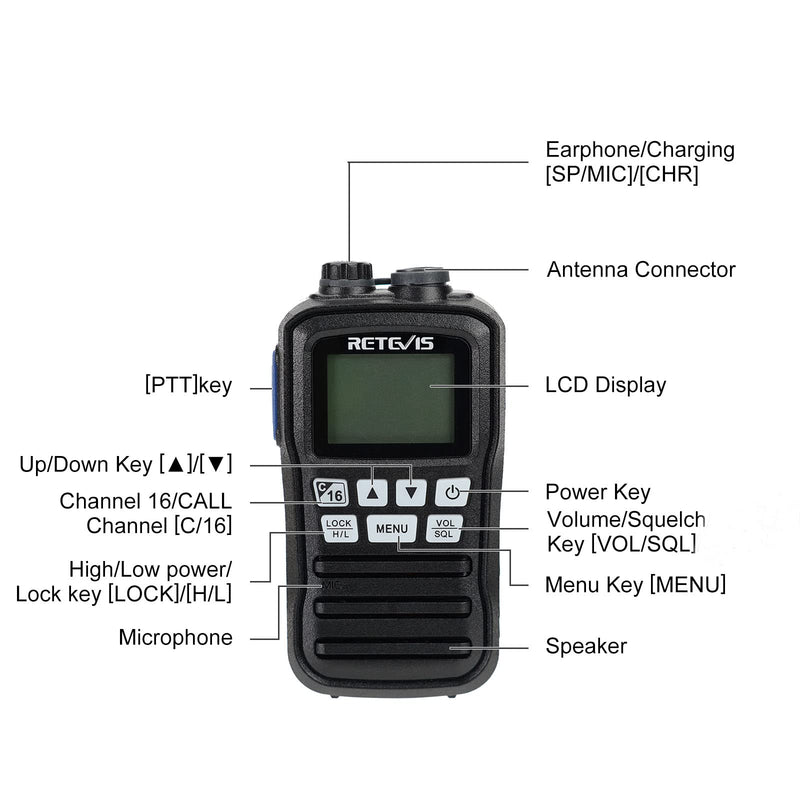 [Australia - AusPower] - Retevis RM01 Handheld Marine Radio,IP67 Waterproof Floating Marine Two-Way Radios,NOAA Weather Alert Ship to Shore,Tri-Watch,Marine Radio for Boats (1 Pack) 
