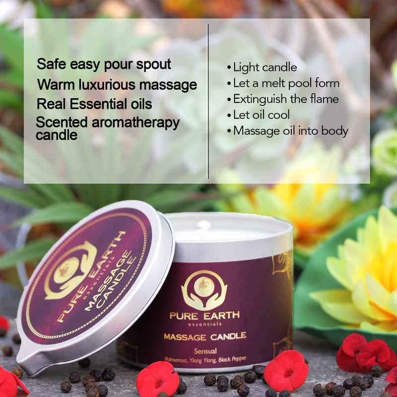 [Australia - AusPower] - Sensual Massage Candles for Couples - Skin Moisturizing Body Oil Candle for Play or Relaxation Vegan Massage Candle with Palmarosa, Ylang Ylang, Black Pepper (6 Ounce) - by Pure Earth Essentials Sensual 