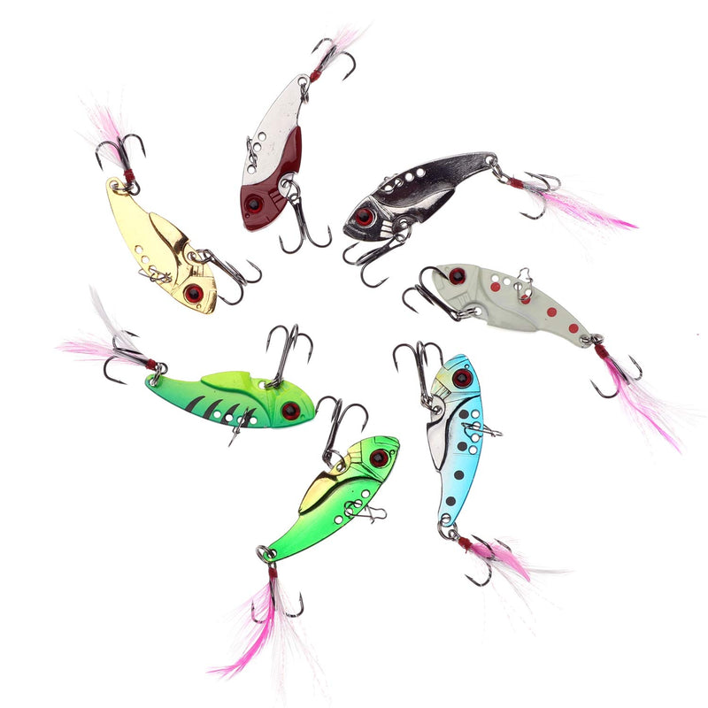 [Australia - AusPower] - WANBY Proven Explosive Color Special Spinner Spoon Swimbait Vibrating Jigging Freshwater Saltwater Fishing Lures with Hook Fishing Tackle for Trout Bass Salmon 7pcs 
