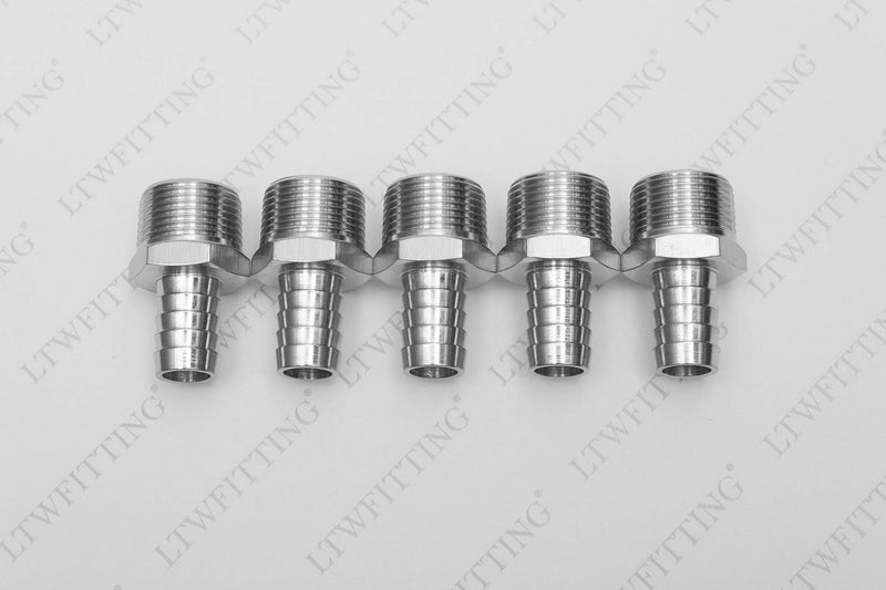 [Australia - AusPower] - LTWFITTING Bar Production Stainless Steel 316 Barb Fitting Coupler/Connector 5/8" Hose ID x 3/4" Male NPT Air Fuel Water (Pack of 5) 