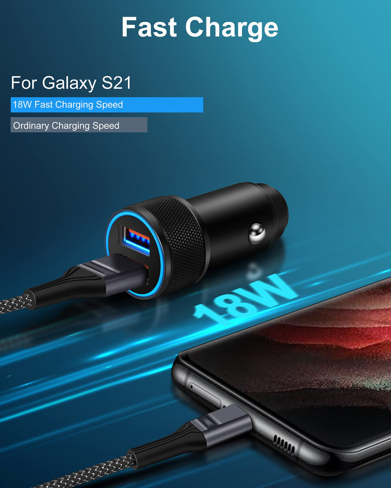 [Australia - AusPower] - USB C Car Charger for Samsung Galaxy S22, Power-7 18W Dual Port Fast Car Charger Adapter with Type C Cable 3ft USB C Cord Charging for Samsung Galaxy S21/S20/S10/S9/S8 Plus/Edge/Active, Note 20/10/9/8 