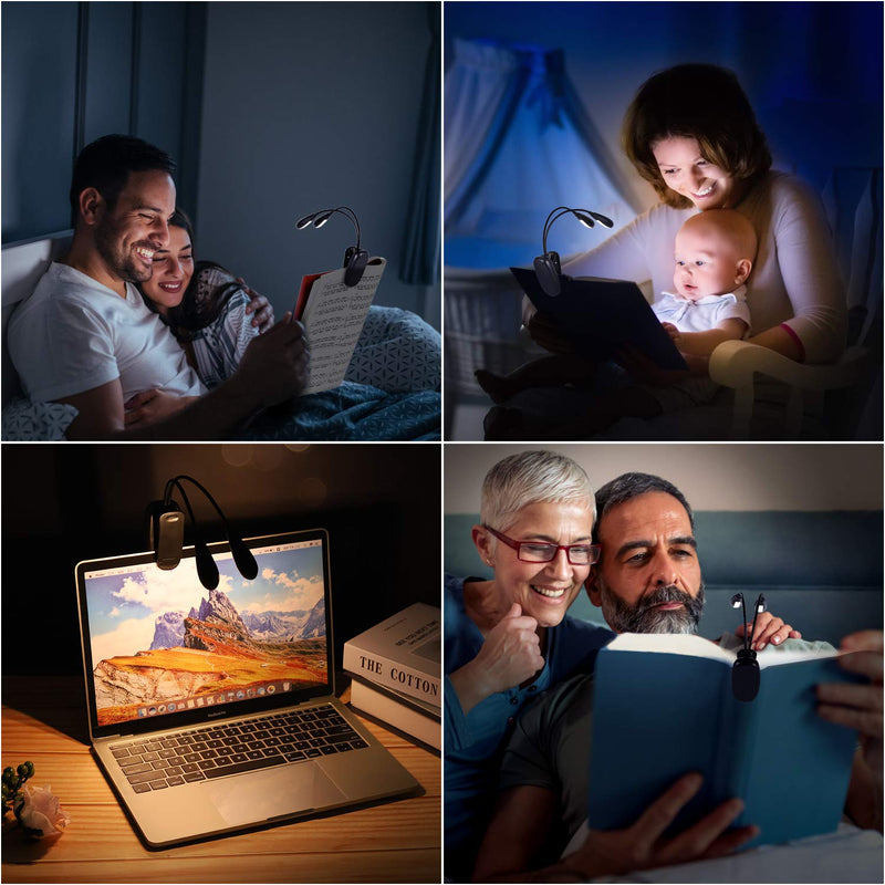 [Australia - AusPower] - Rechargeable Music Stand Light, iGoober Clip on Reading Light, 8 LED Book Lamp, 3-Level Brightness for Eye Protection, Perfect for Piano, Orchestra, Bookworms, Craft (White & Warm, Dual Arm) 