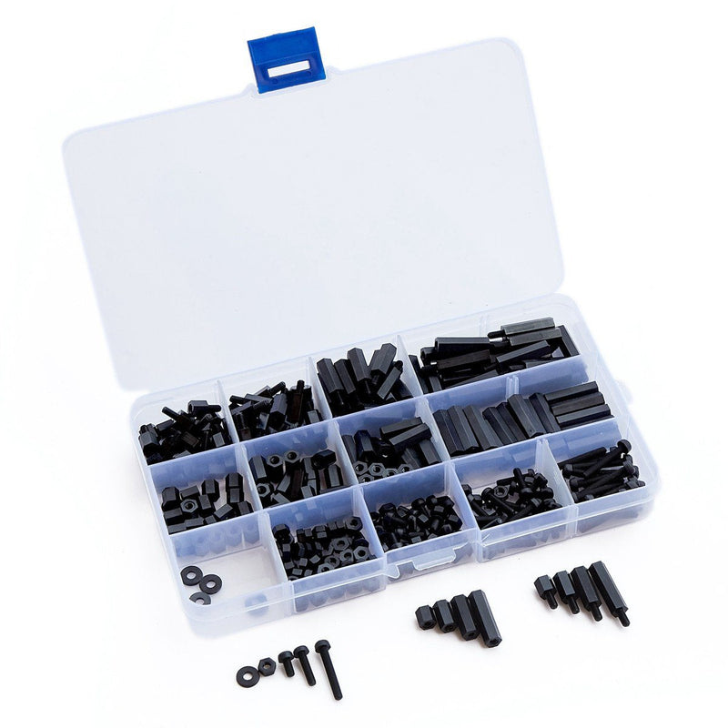 [Australia - AusPower] - LitOrange 320PCS M3 Male Female Nylon Hex Spacer Standoff Screw Nut Threaded Pillar PCB Motherboard Assorted Assortment Kit (Black) 
