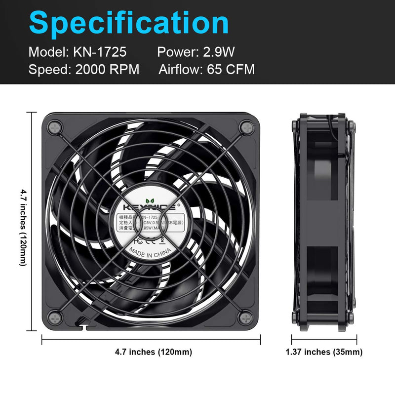 [Australia - AusPower] - Dual 120mm USB Fan with 3 Speed Controller, KEYNICE DC 5V Powered Desk Fan for AV Receiver DVR Playstation TV Box Computer Cabinet Cooling 