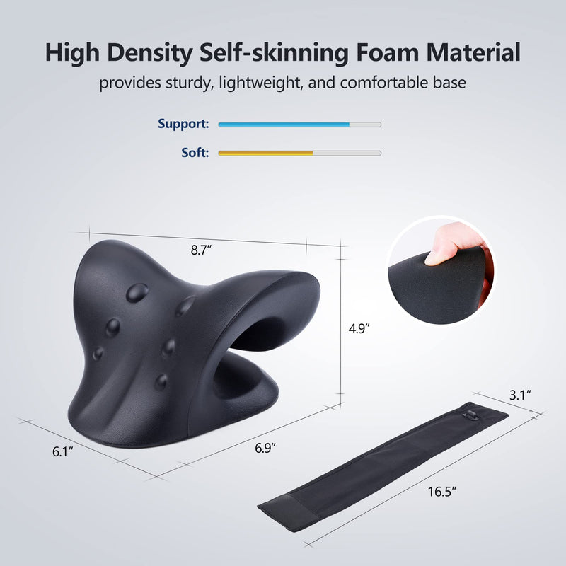 [Australia - AusPower] - Neck Stretcher for Neck Pain Relief, Heated Cervical Traction Device Pillow with Graphene Heating Pad, Neck and Shoulder Relaxer for TMJ Pain Relief and Cervical Spine Alignment(Black) Black 
