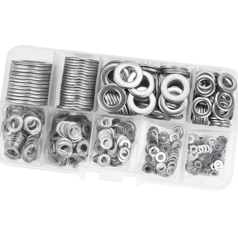 [Australia - AusPower] - DYWISHKEY 700Pcs 9 Sizes Stainless Steel Flat Washers Assortment Kit (M2 M2.5 M3 M4 M5 M6 M8 M10 M12) 